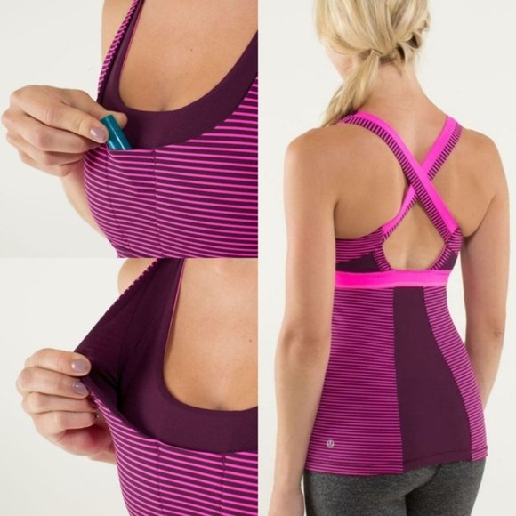 LULULEMON Stuff Your Bra Tank II Hyper Stripe EUC sz 2 - Picture 2 of 11